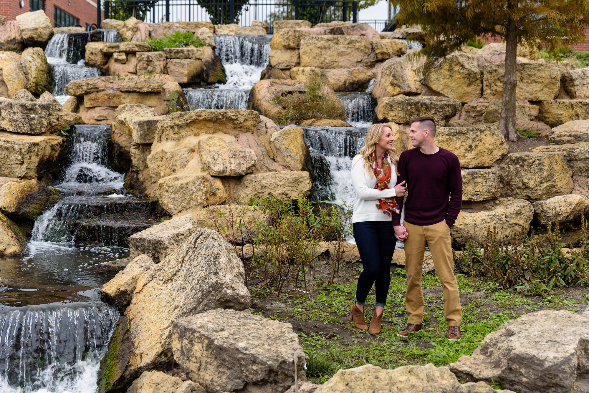 Engaged couple at Helms Park in Champaign, IL