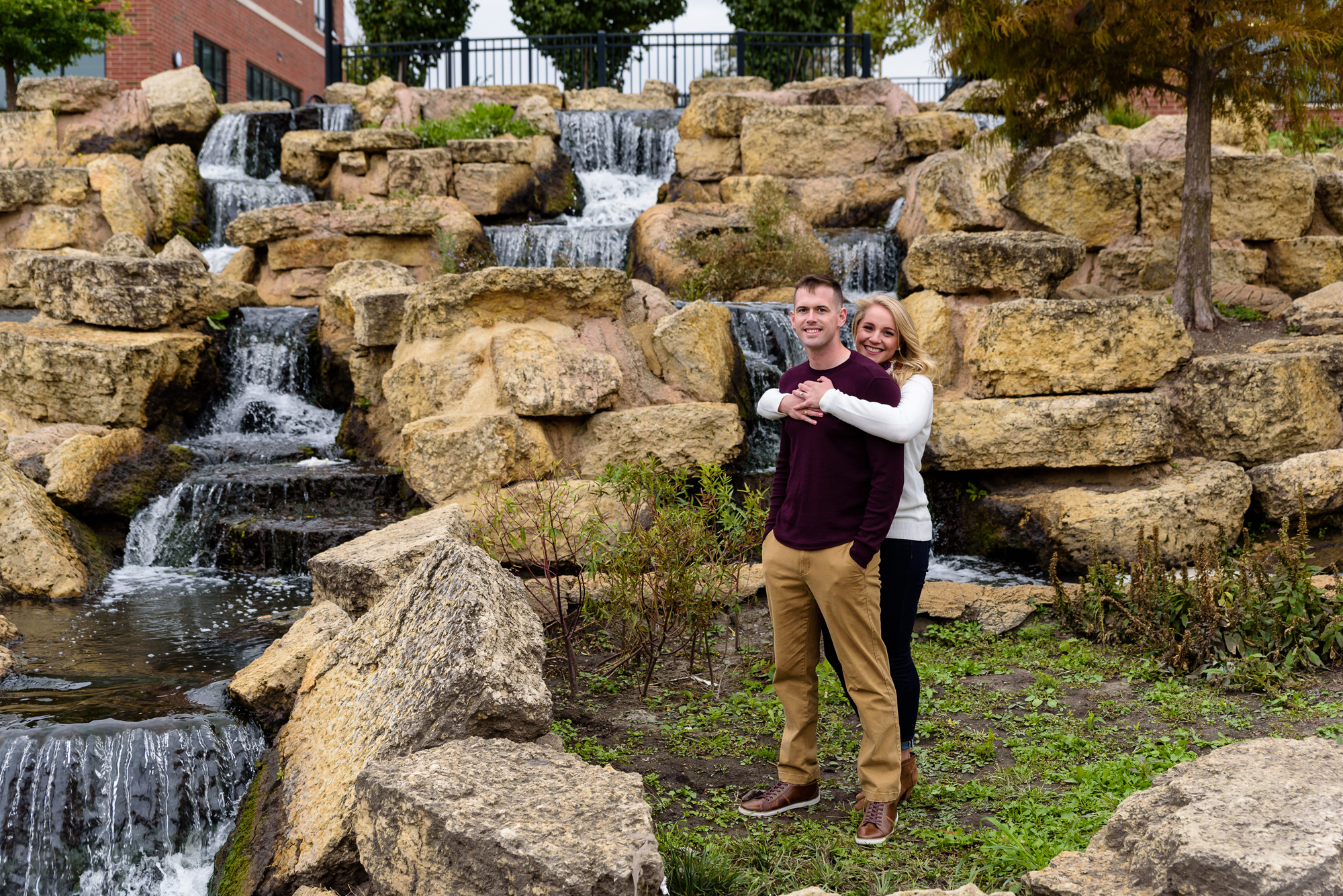 Engaged couple at Helms Park in Champaign, IL