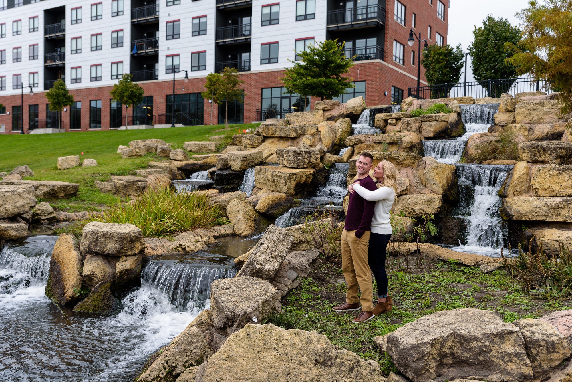 Engaged couple at Helms Park in Champaign, IL