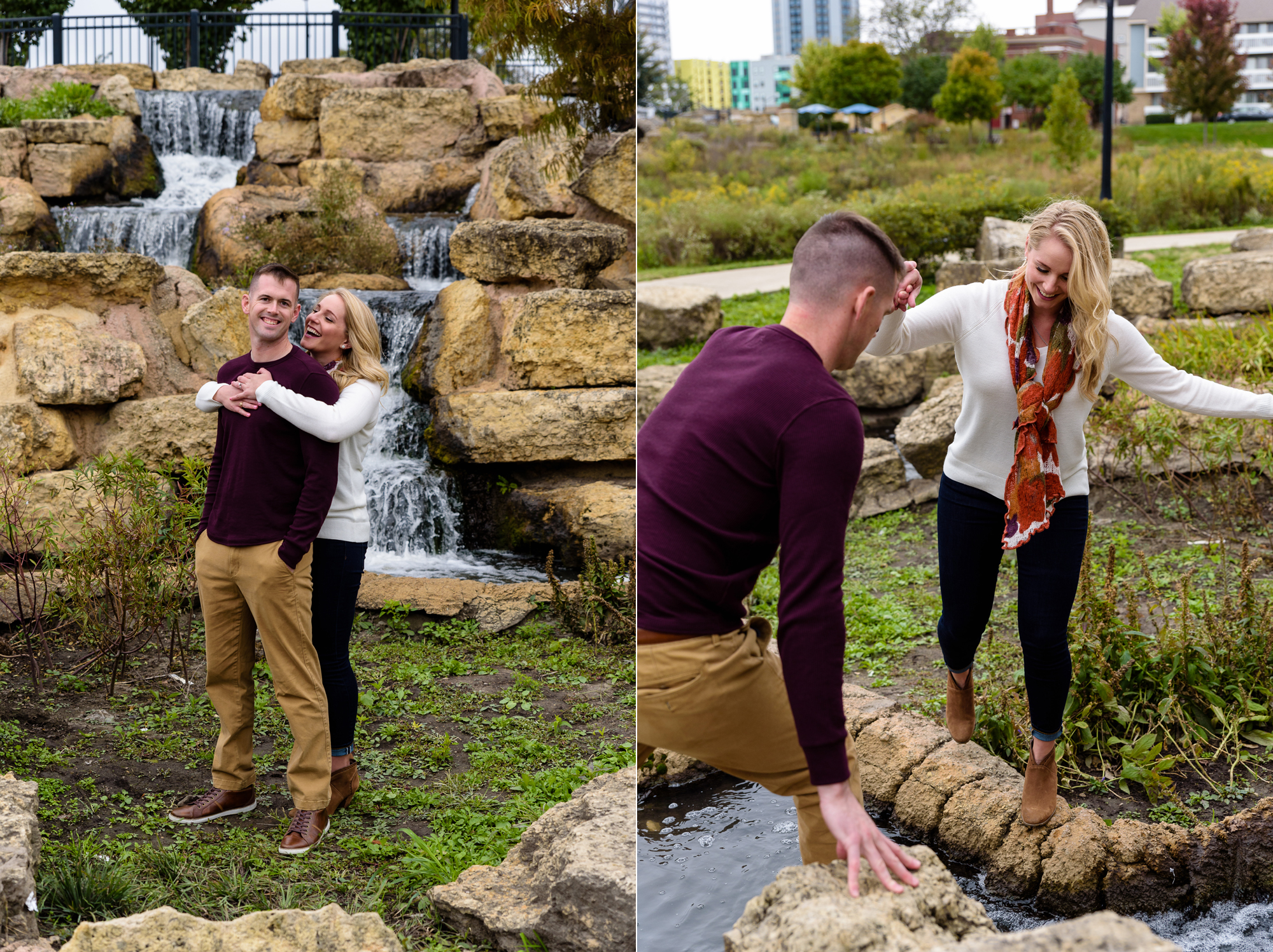 Engaged couple at Helms Park in Champaign, IL