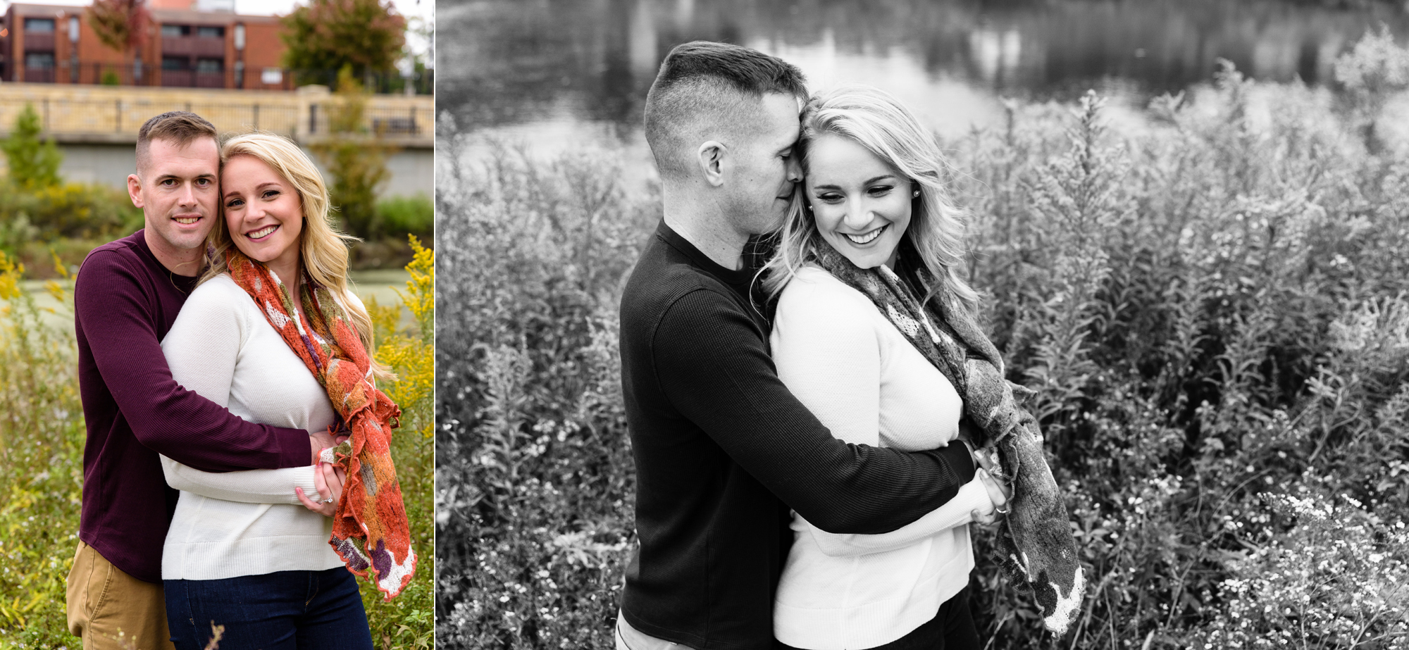 Engaged couple at Helms Park in Champaign, IL