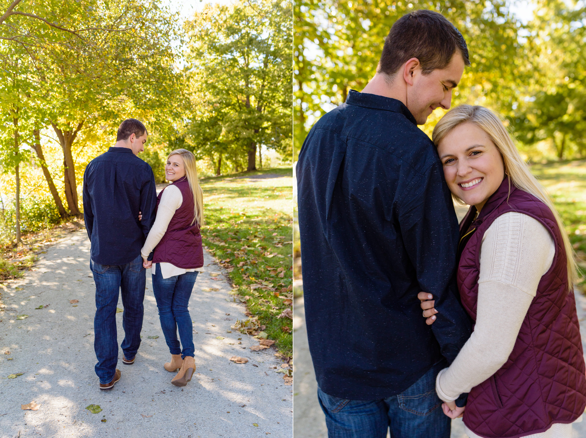 Engaged couple around St. Mary's Lake on the campus of the University of Notre Dame