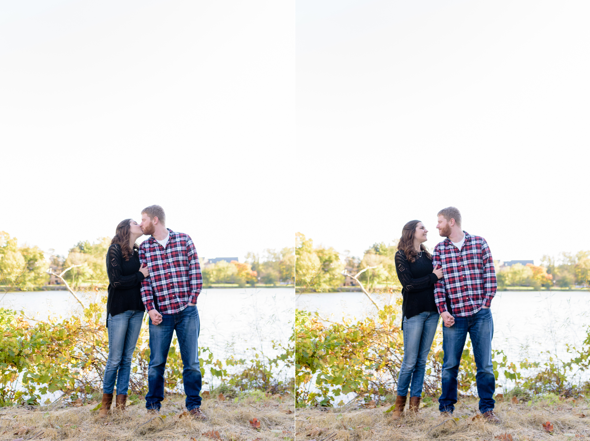 Engaged couple around St. Mary's Lake on the campus of the University of Notre Dame