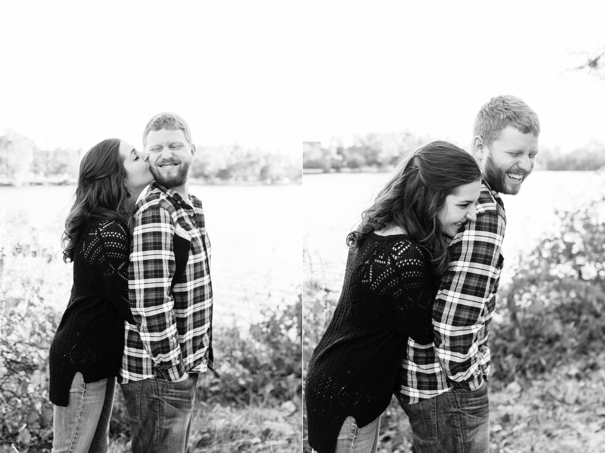 Engaged couple around St. Mary's Lake on the campus of the University of Notre Dame