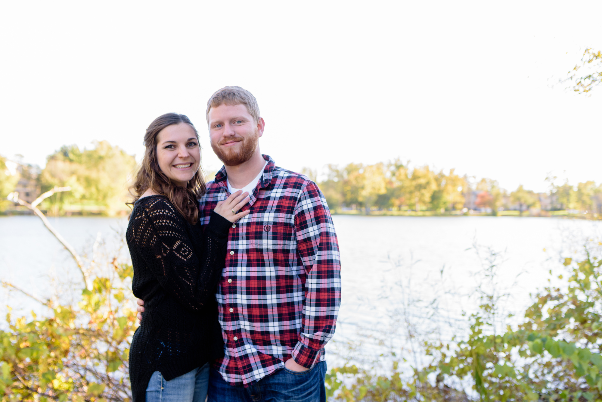 Engaged couple around St. Mary's Lake on the campus of the University of Notre Dame