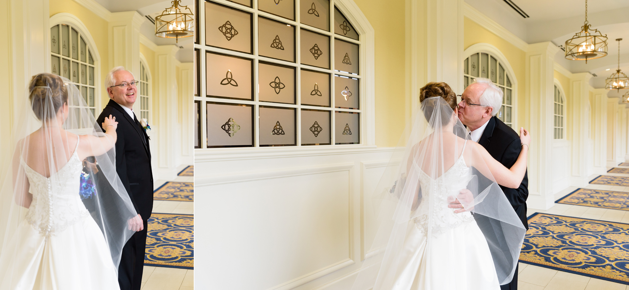 Daddy Daughter first look before a wedding ceremony at the Basilica of the Sacred Heart on the campus of the University of Notre Dame