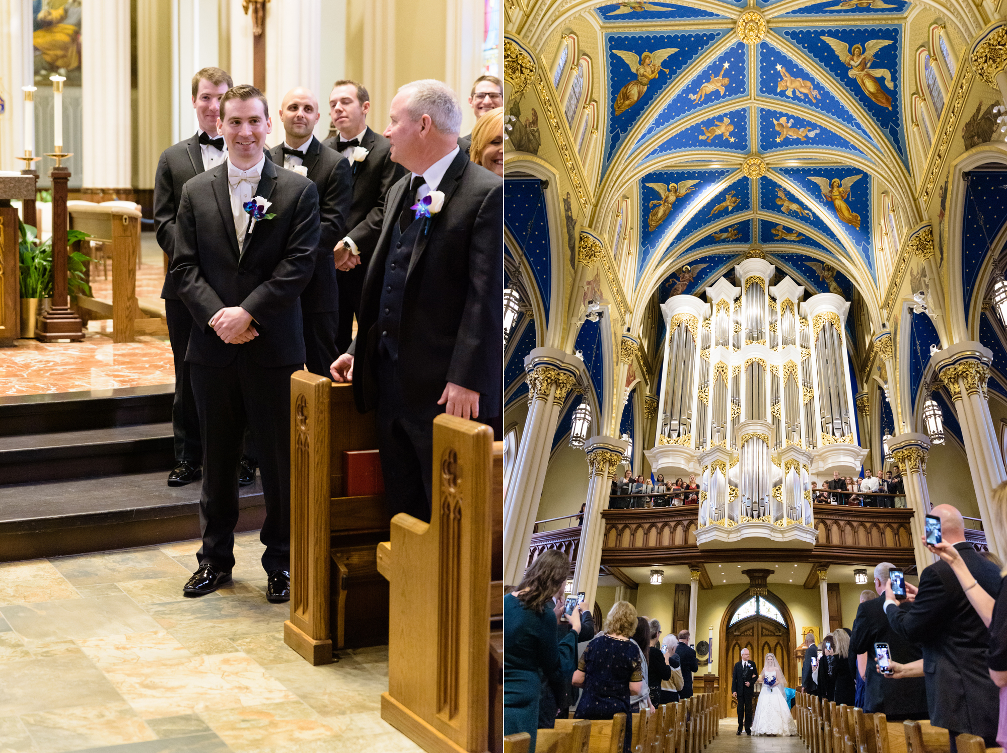 Wedding Processional at a wedding ceremony at the Basilica of the Sacred Heart on the campus of the University of Notre Dame