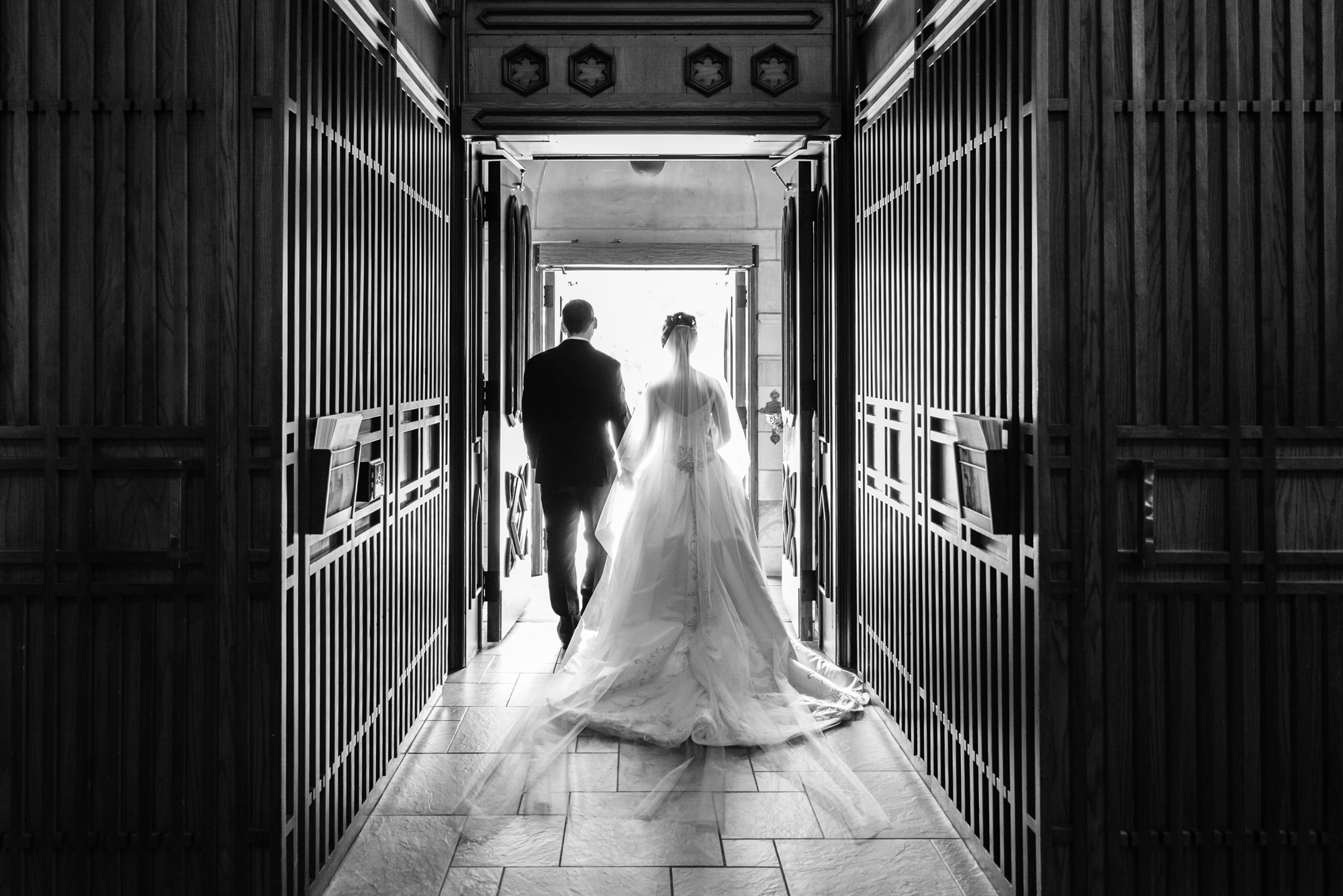 Bride & Groom leaving their wedding ceremony at the Basilica of the Sacred Heart on the campus of the University of Notre Dame