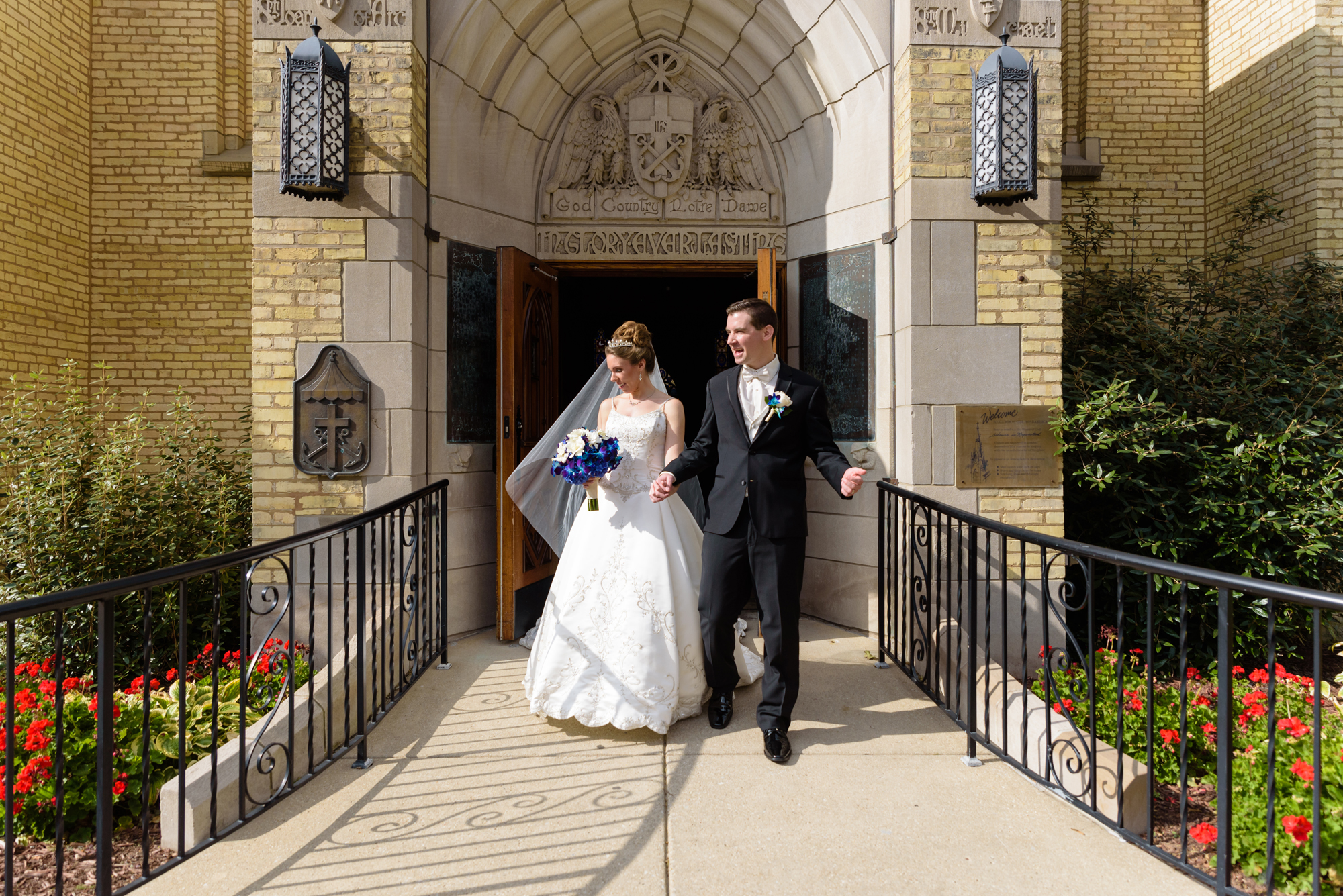 Bride & Groom leaving their wedding ceremony at the Basilica of the Sacred Heart on the campus of the University of Notre Dame