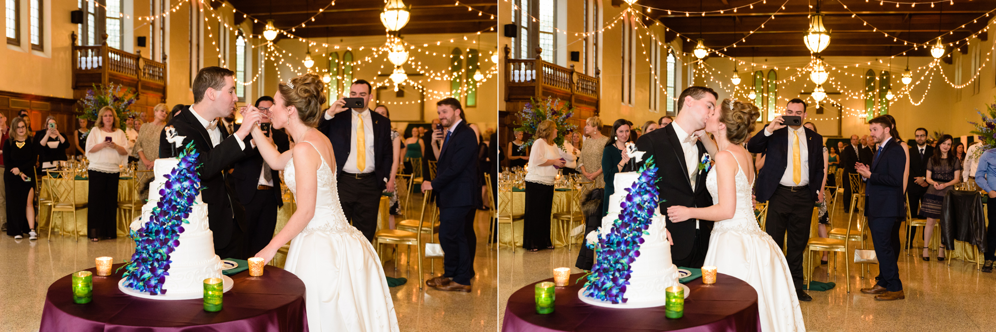 Bride & Groom’s cake cutting at a Wedding Reception at the South Dining Hall on the campus of the University of Notre Dame