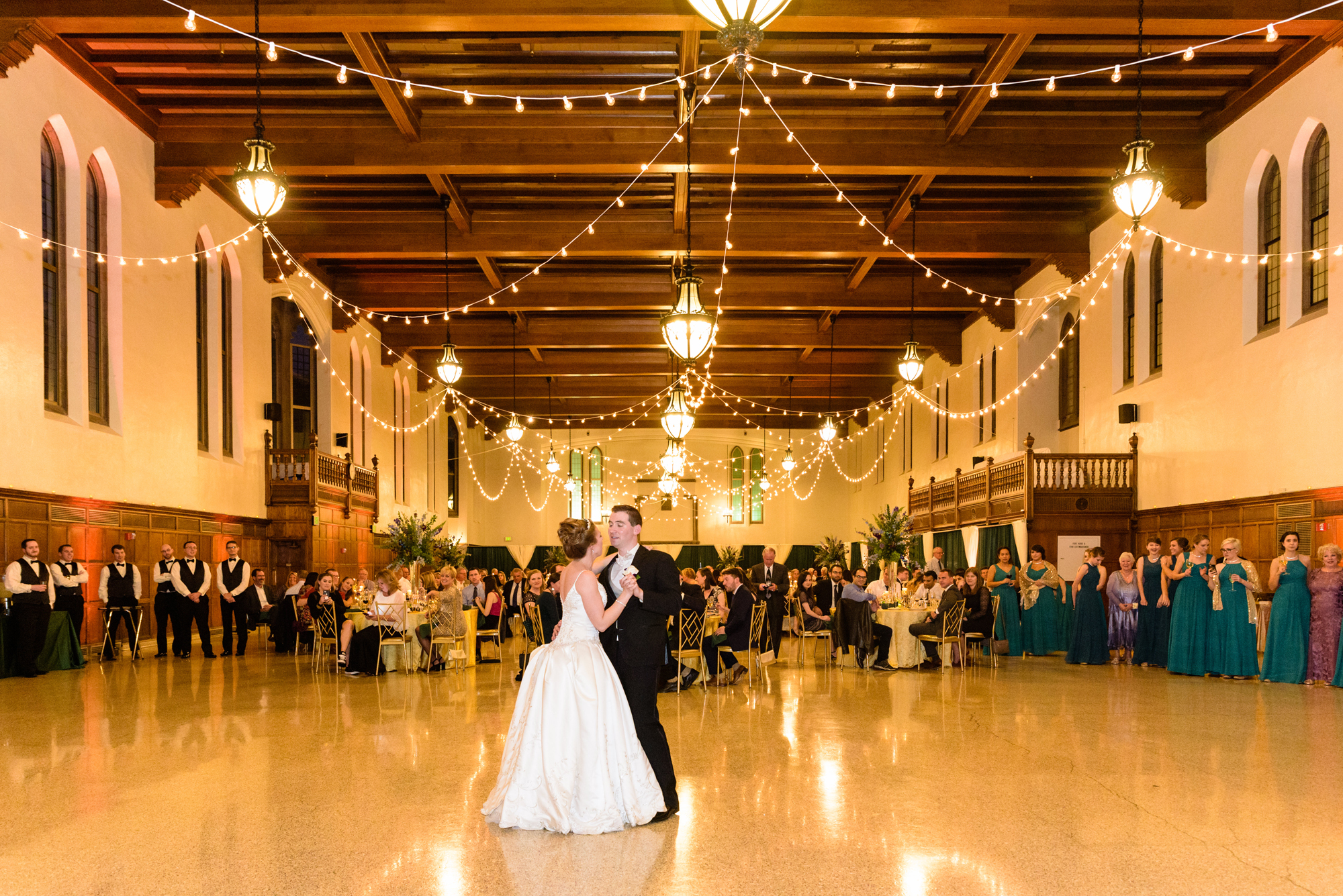 Bride & Groom’s first dance at a Wedding Reception at the South Dining Hall on the campus of the University of Notre Dame