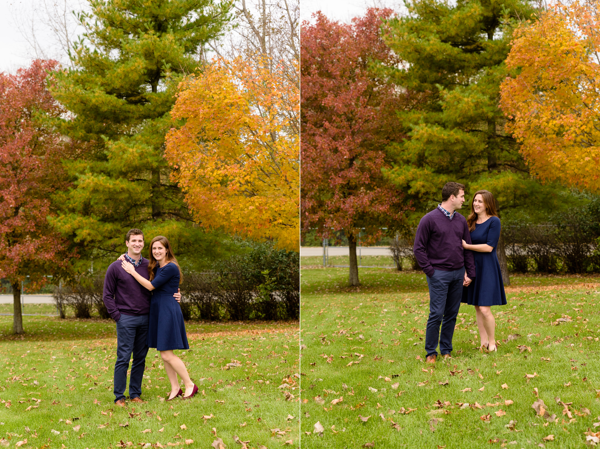 Engaged Couple in the fall at Saint Patrick's Park in South Bend, IN