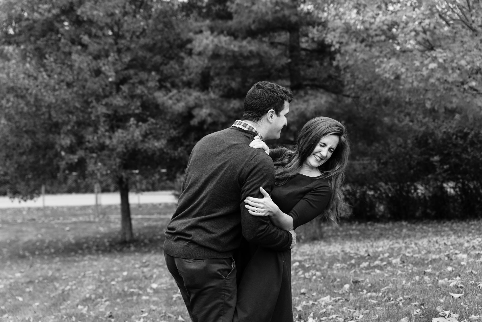 Engaged Couple in the fall at Saint Patrick's Park in South Bend, IN