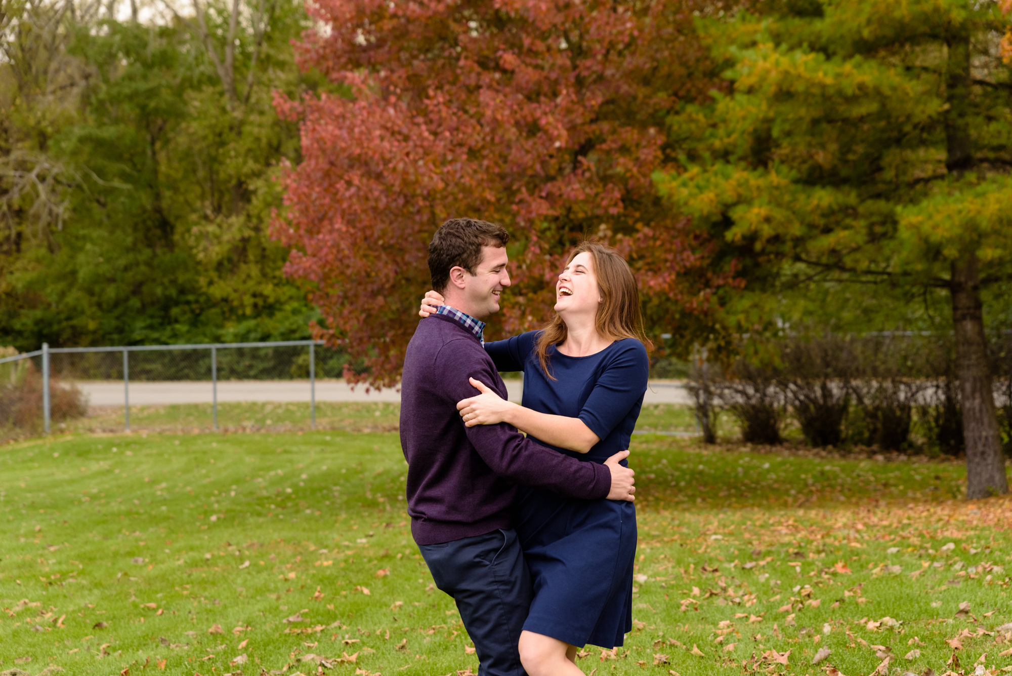 Engaged Couple in the fall at Saint Patrick's Park in South Bend, IN