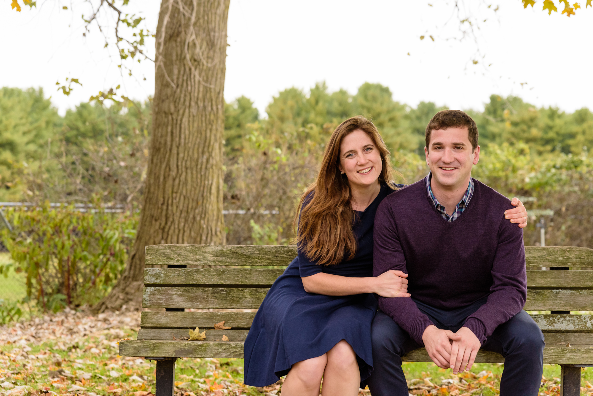 Engaged Couple in the fall at Saint Patrick's Park in South Bend, IN