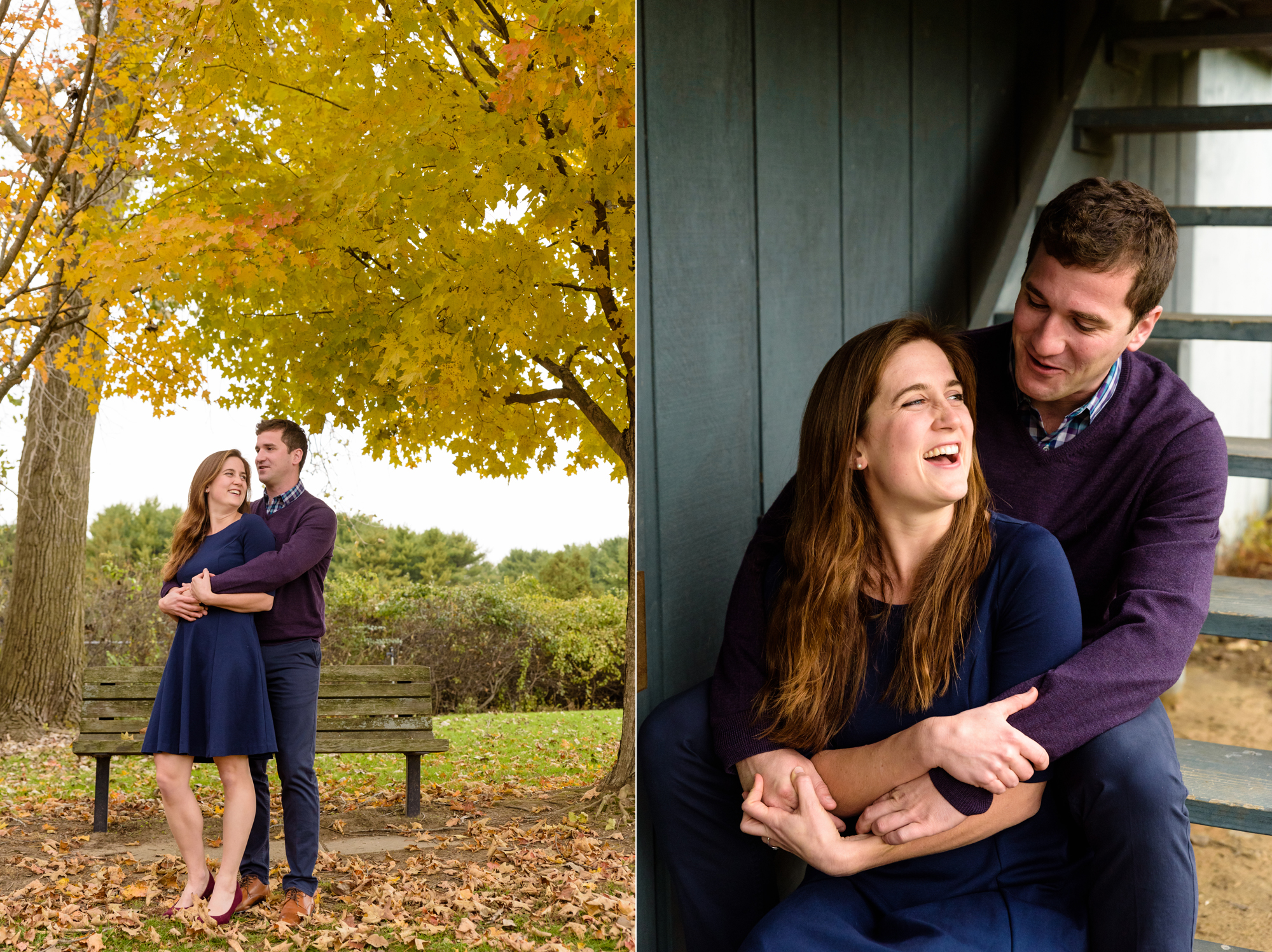 Engaged Couple in the fall at Saint Patrick's Park in South Bend, IN