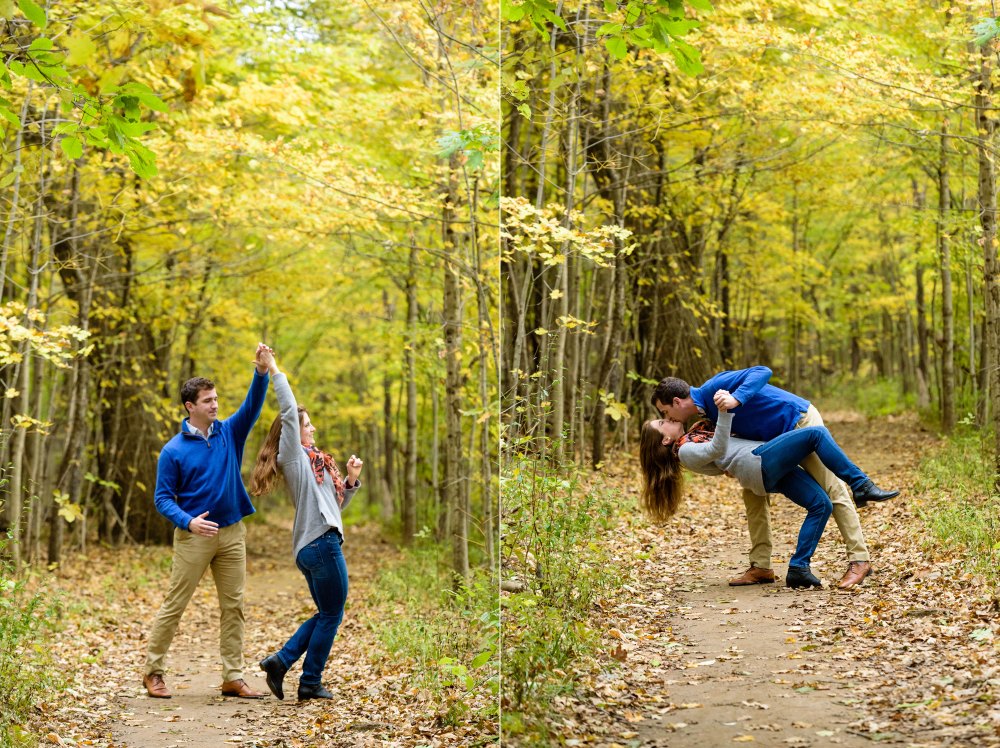 Engaged Couple in the fall at Saint Patrick's Park in South Bend, IN