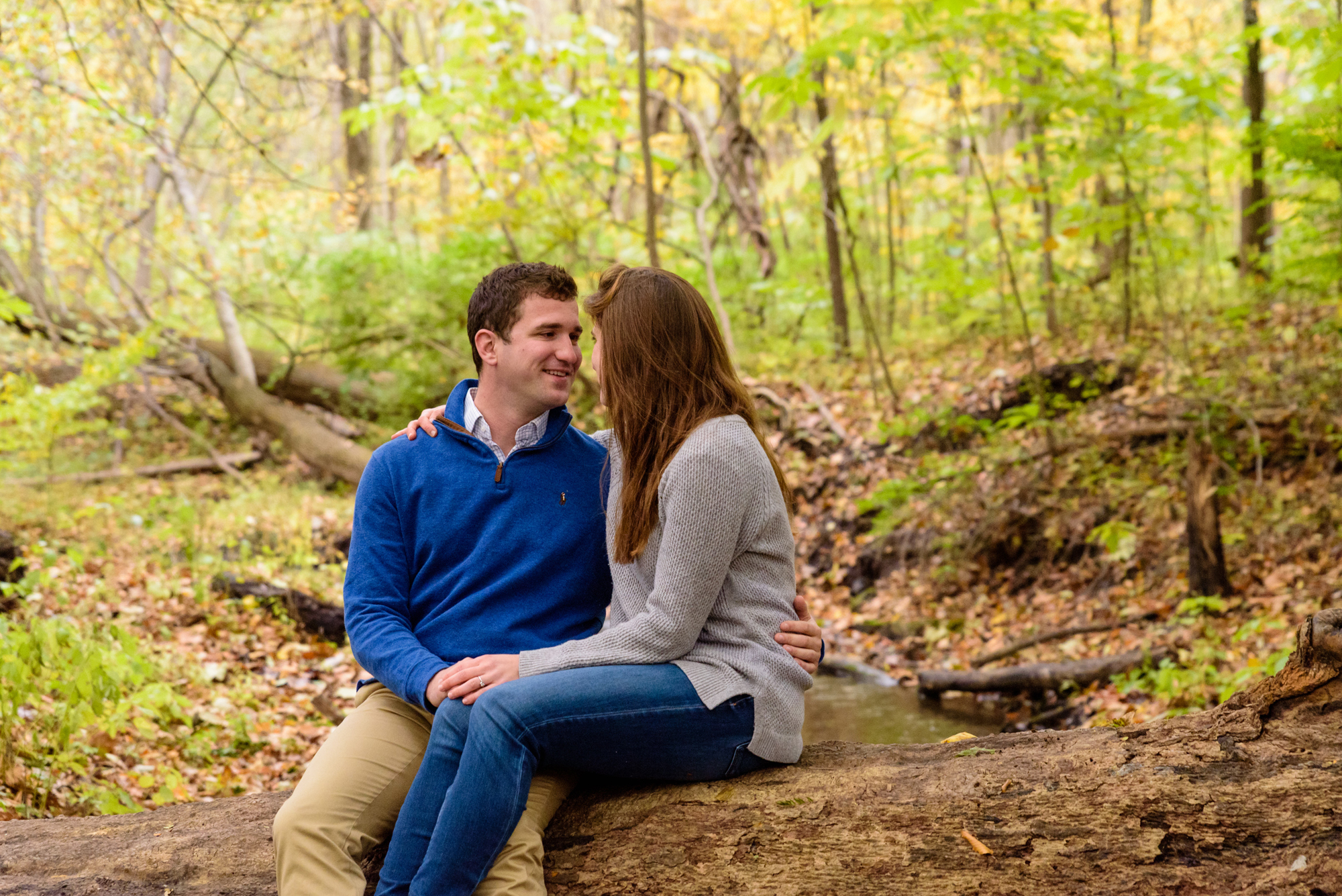 Engaged Couple in the fall at Saint Patrick's Park in South Bend, IN