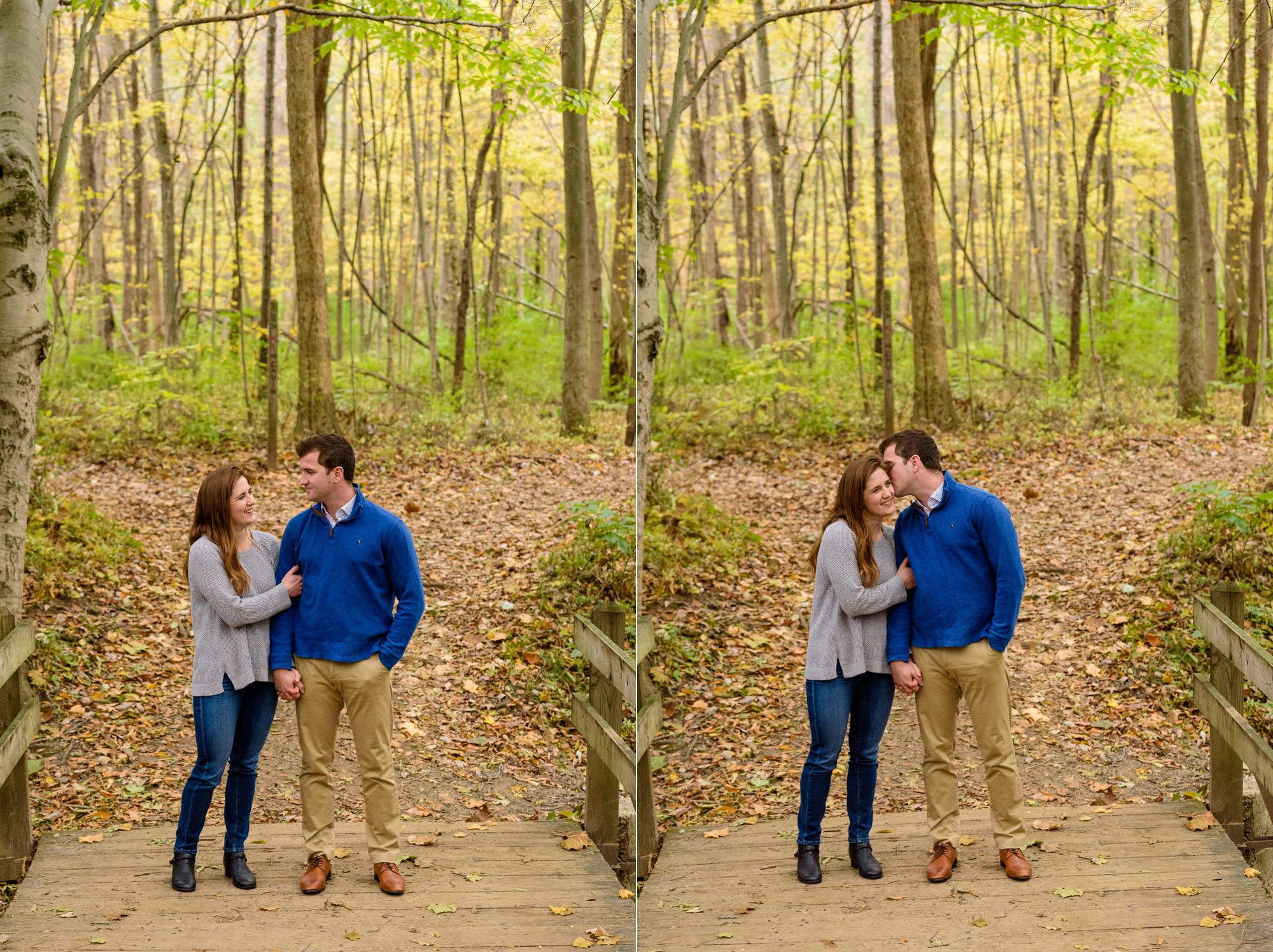 Engaged Couple in the fall at Saint Patrick's Park in South Bend, IN