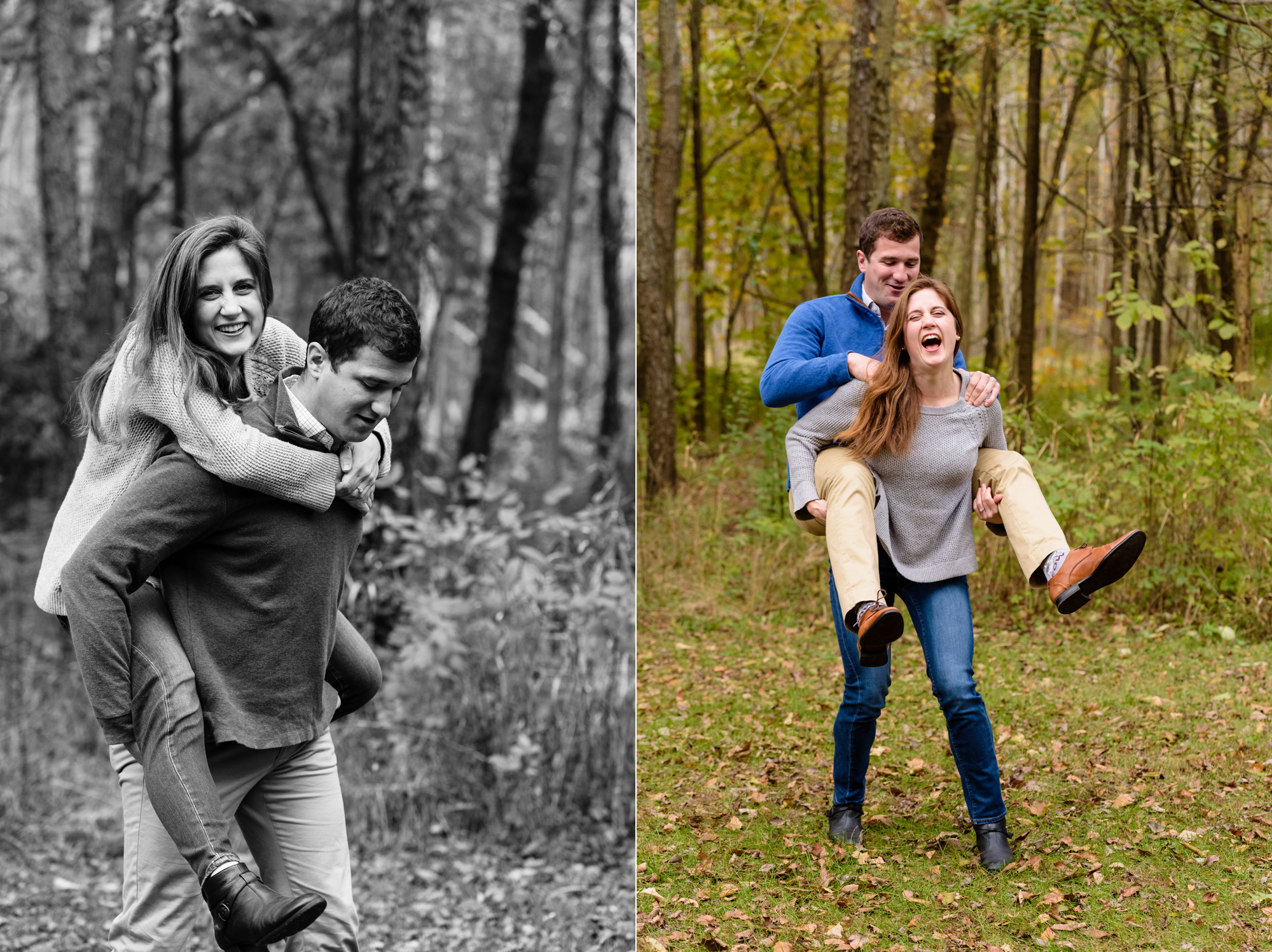 Engaged Couple in the fall at Saint Patrick's Park in South Bend, IN