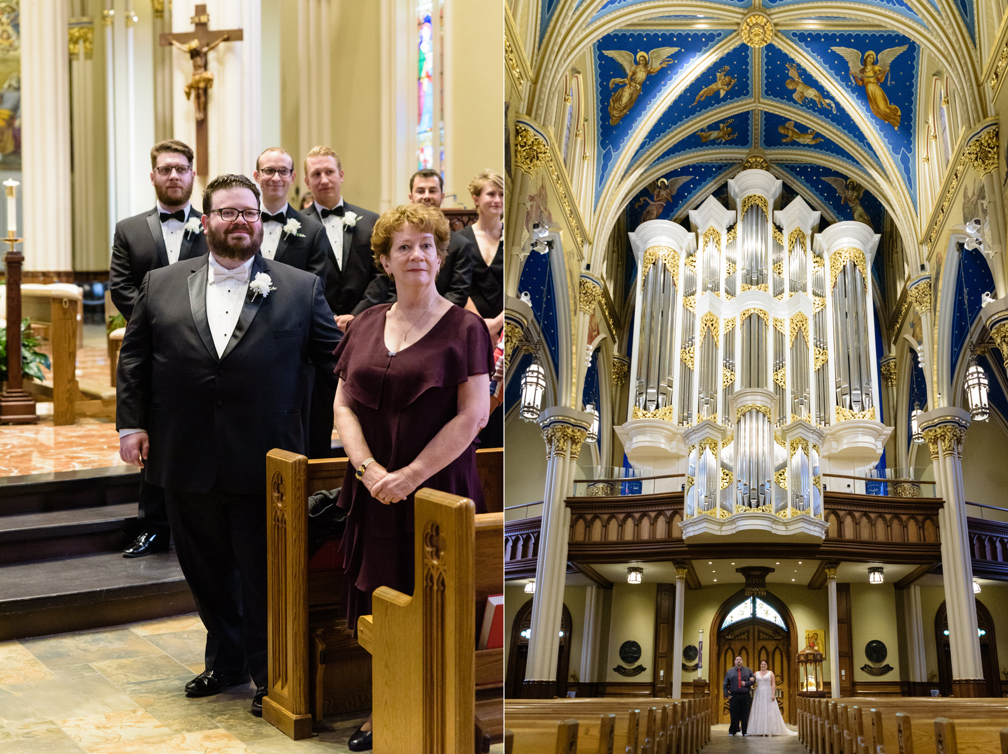 Wedding Processional at a wedding ceremony at the Basilica of the Sacred Heart on the campus of the University of Notre Dame