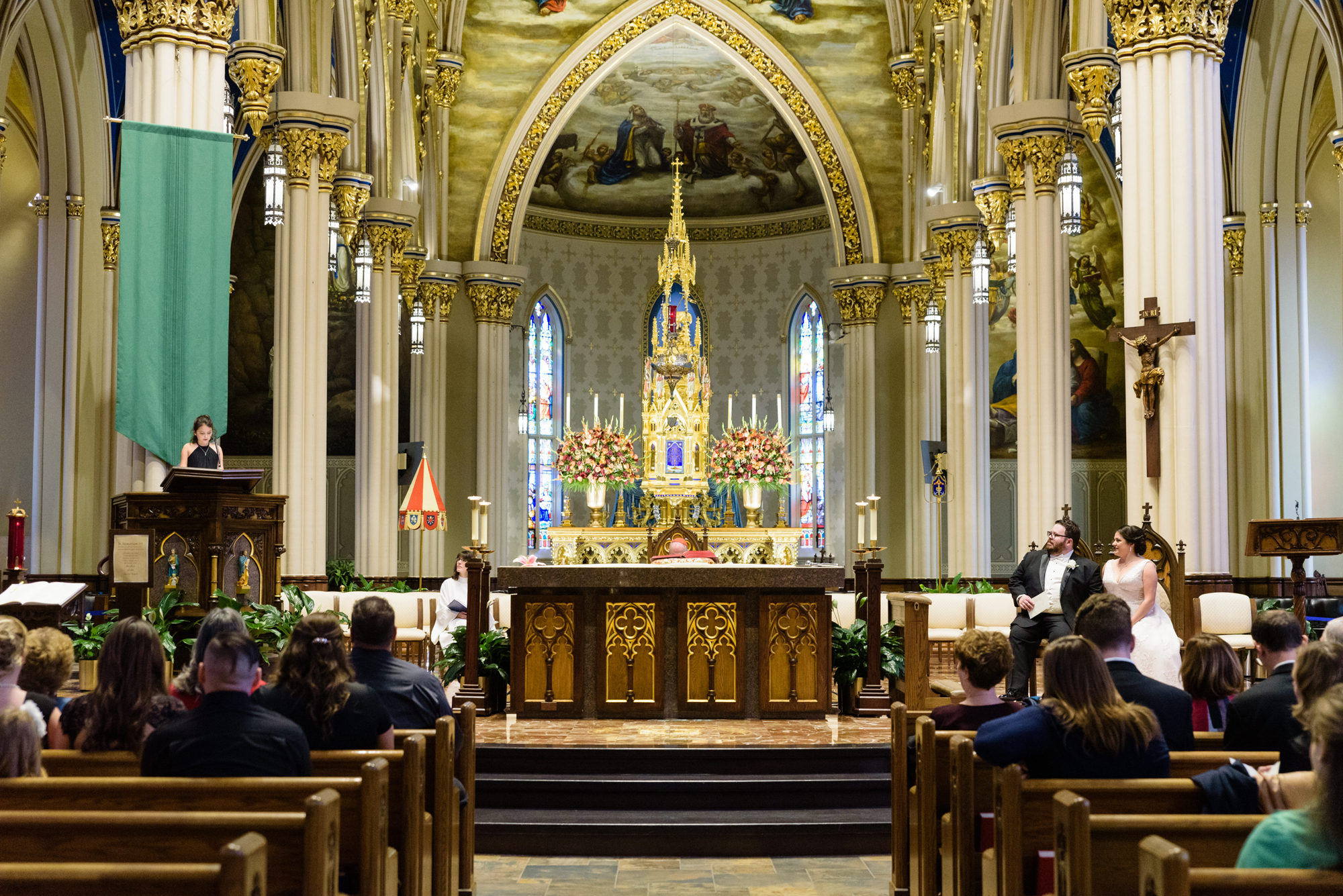 Wedding ceremony at the Basilica of the Sacred Heart on the campus of the University of Notre Dame