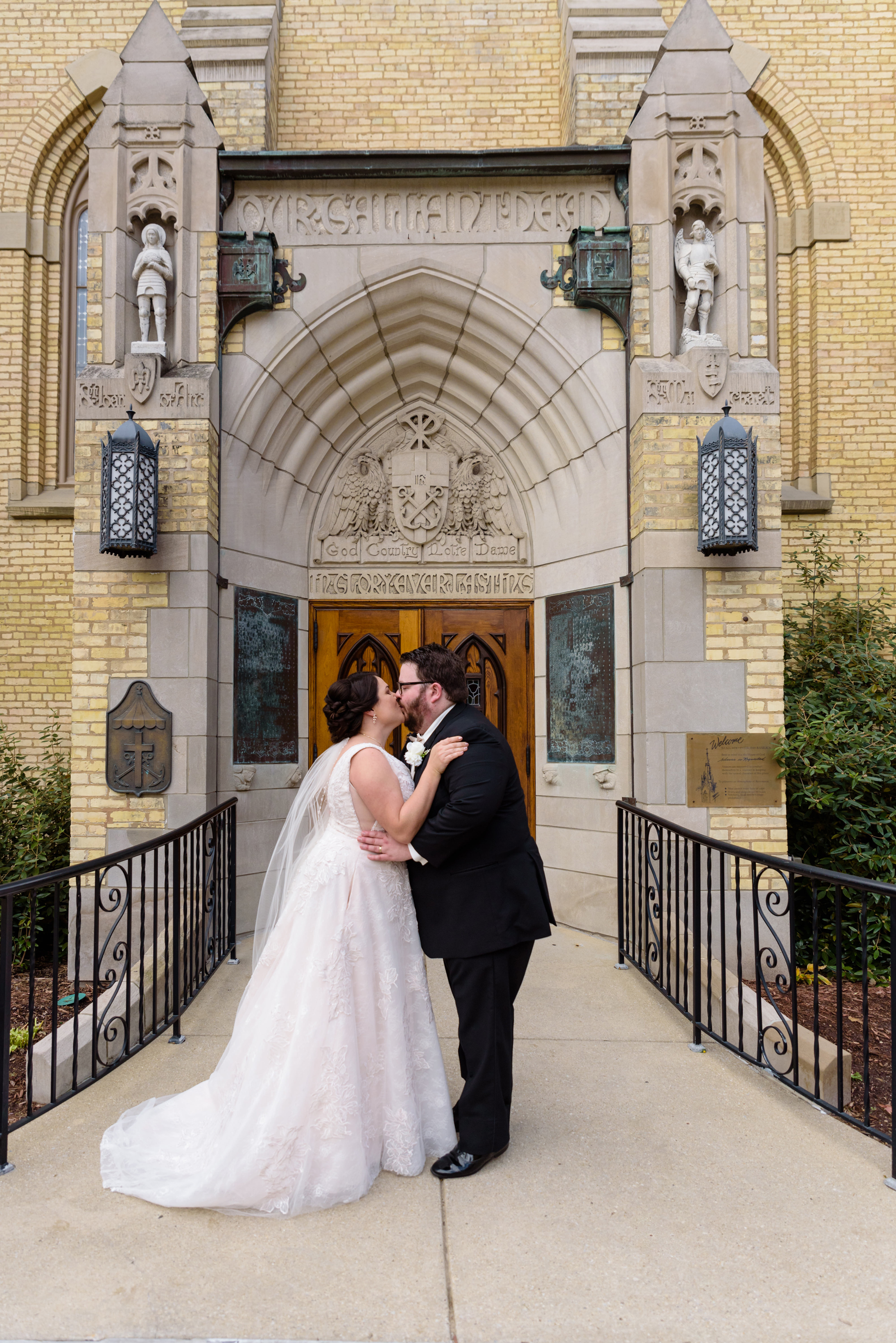 Bride & Groom leaving their wedding ceremony at the Basilica of the Sacred Heart on the campus of the University of Notre Dame