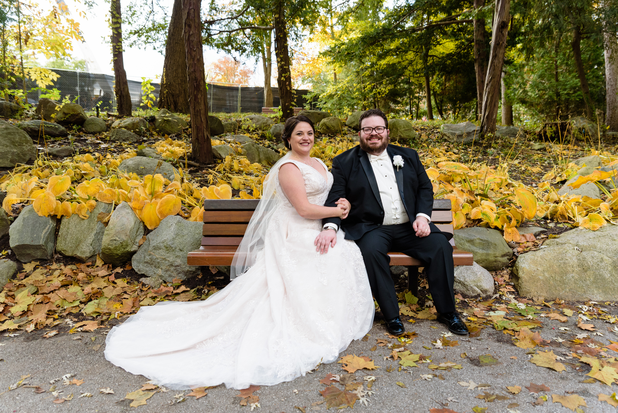 Bride & Groom at the Grotto after their wedding ceremony at the Basilica of the Sacred Heart on the campus of the University of Notre Dame