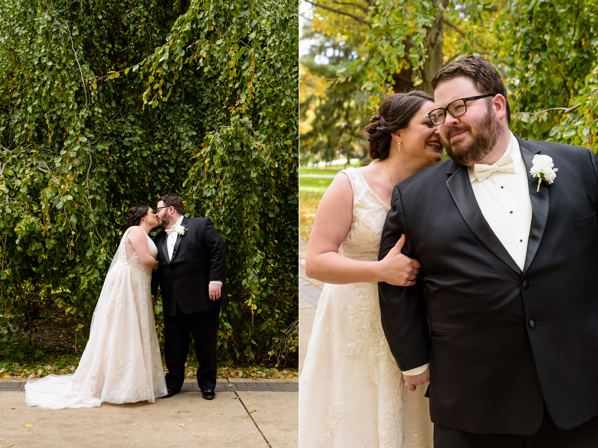 Bride & Groom around God Quad after their wedding ceremony at the Basilica of the Sacred Heart on the campus of the University of Notre Dame