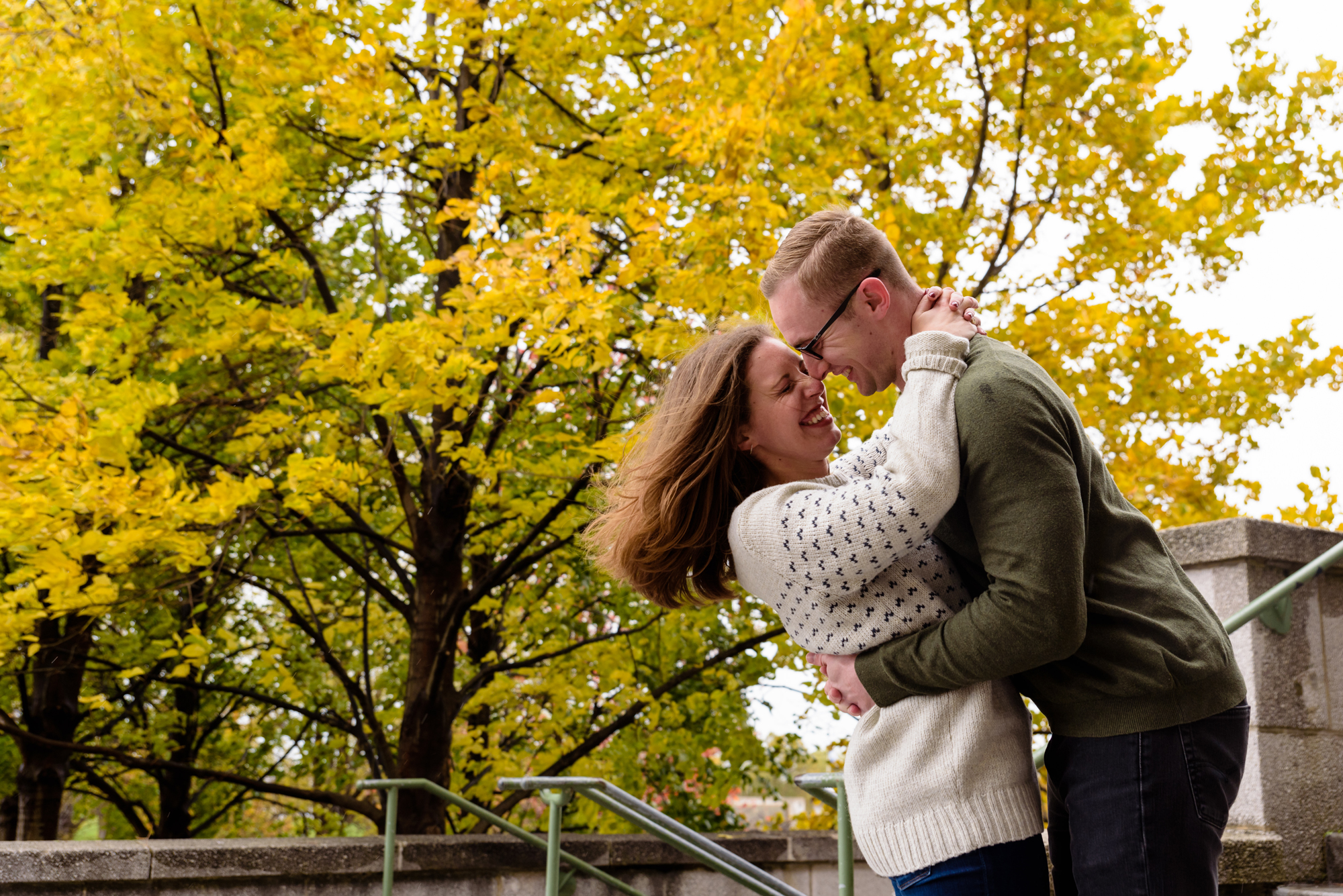 Engaged couple at Soldier Field in Chicago