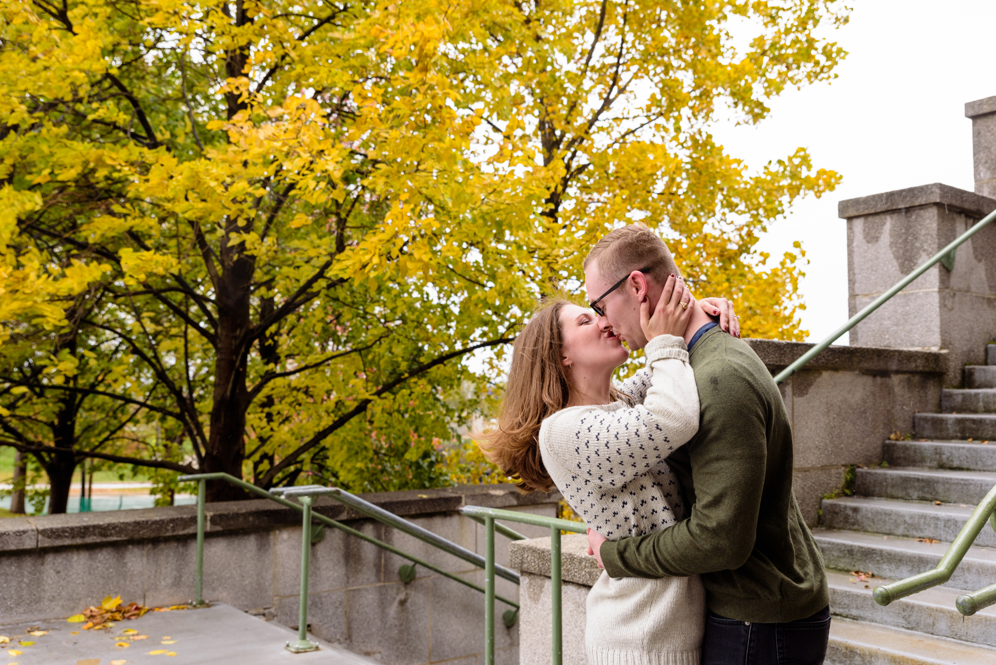 Engaged couple at Soldier Field in Chicago